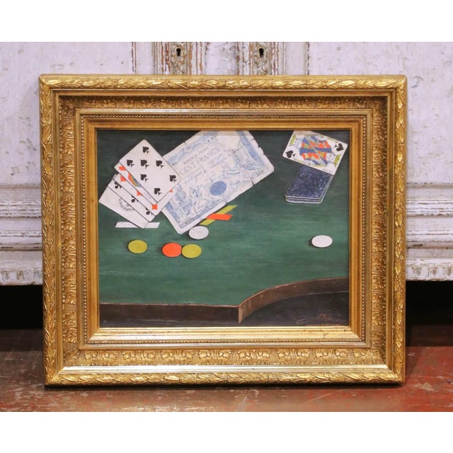 19th Century French Signed Still Life Painting of Playing Cards and Casino Table For Sale In Dallas - Image 6 of 10