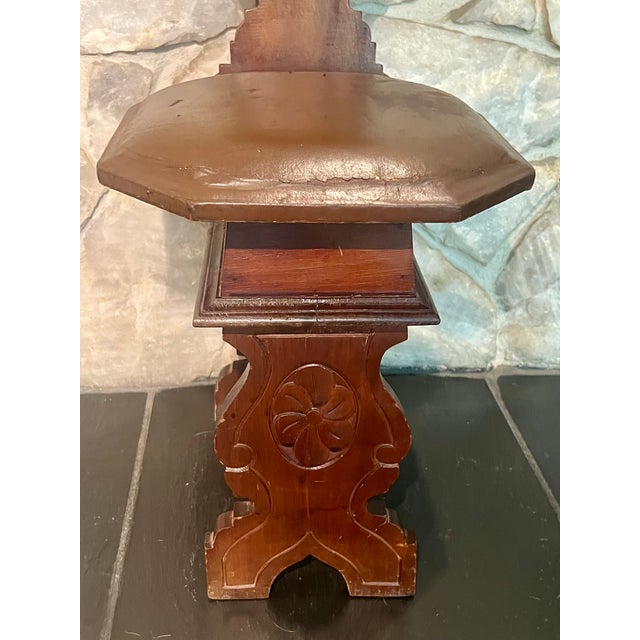 Mid 20th Century Spanish Renaissance Revival Carved Walnut Sgabello Hall Chair With Leather Seat For Sale In Los Angeles - Image 6 of 11