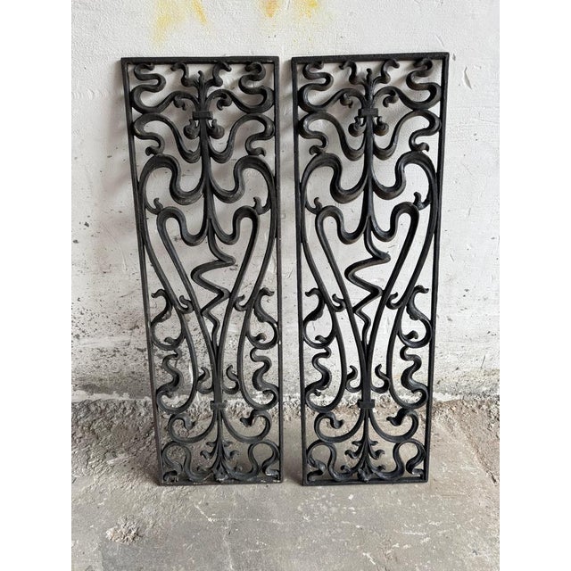 Vintage Wrought Iron Grilles Ornamental Scrollwork, Set of 2 For Sale - Image 9 of 9