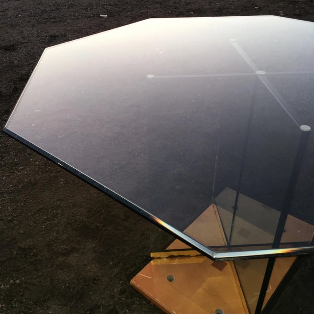 Leon Rosen Modern Brass & Glass X-Base Pedestal Dining Table Thick Octagonal Glass Top From Pace Collection For Sale - Image 4 of 13