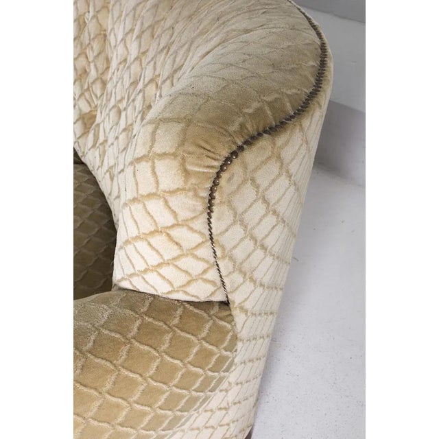 1950s Art Deco Danish Curved Banana Sofa W Textured Mohair Type Upholstery For Sale - Image 13 of 18
