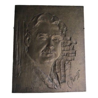 Antique Bronze Plaque, Relief Sculpture, Gentleman With Mustache, Signed For Sale
