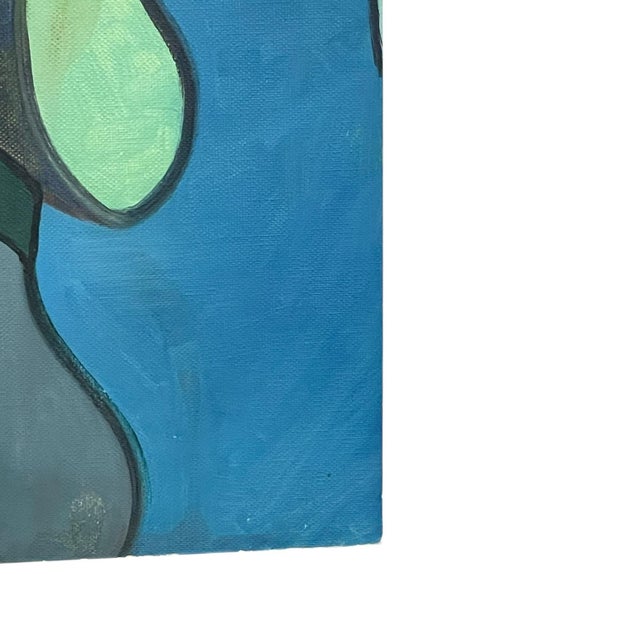 Original abstract composition executed in acrylic on canvas board. The painting features interlocking organic and...