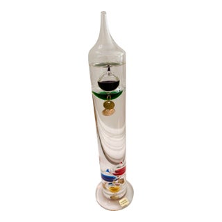 Large Handmade German Galileo Thermometer | Hand-Blown Glass | Colorful Floating Spheres For Sale
