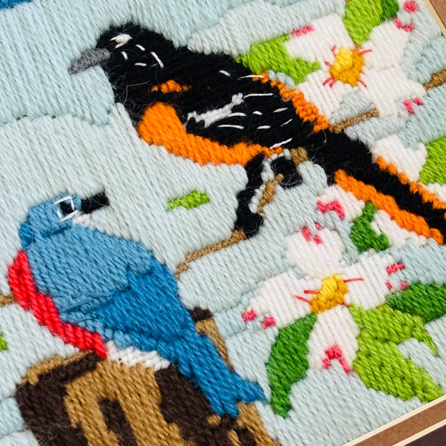 Wood Vintage Bird Needlepoint Wall Hanging For Sale - Image 7 of 11