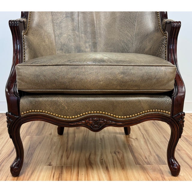 Gray Vintage Hancock & Moore Gray Leather Bergere Chair For Sale - Image 8 of 13