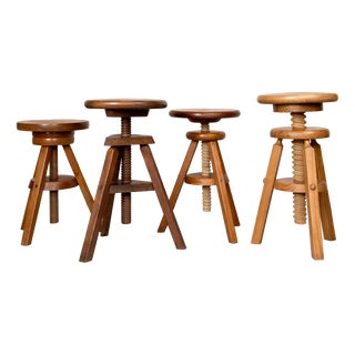 Vintage Wooden Screw-On Stools, 1970, Set of 4 For Sale