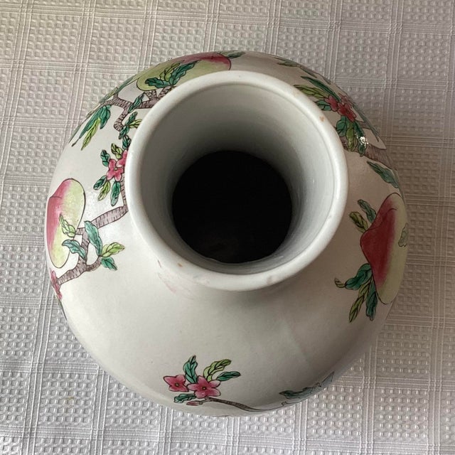 Antique White VTG Chinese Famille-Rose Peach & Bat Design Porcelain Vase 14" T. For Sale - Image 8 of 10