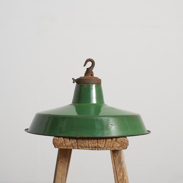 Green Enamel Pendant Light from Benjamin, 1940s For Sale - Image 3 of 8