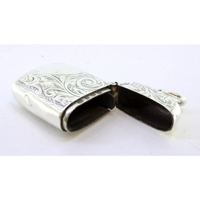 Silver Matchbox with Engravings and Hanging Ring For Sale - Image 5 of 7
