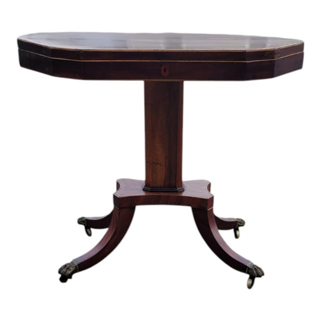 Brown 19th C English Regency Mahogany Inlaid Jewelry Display Work Table For Sale - Image 8 of 18