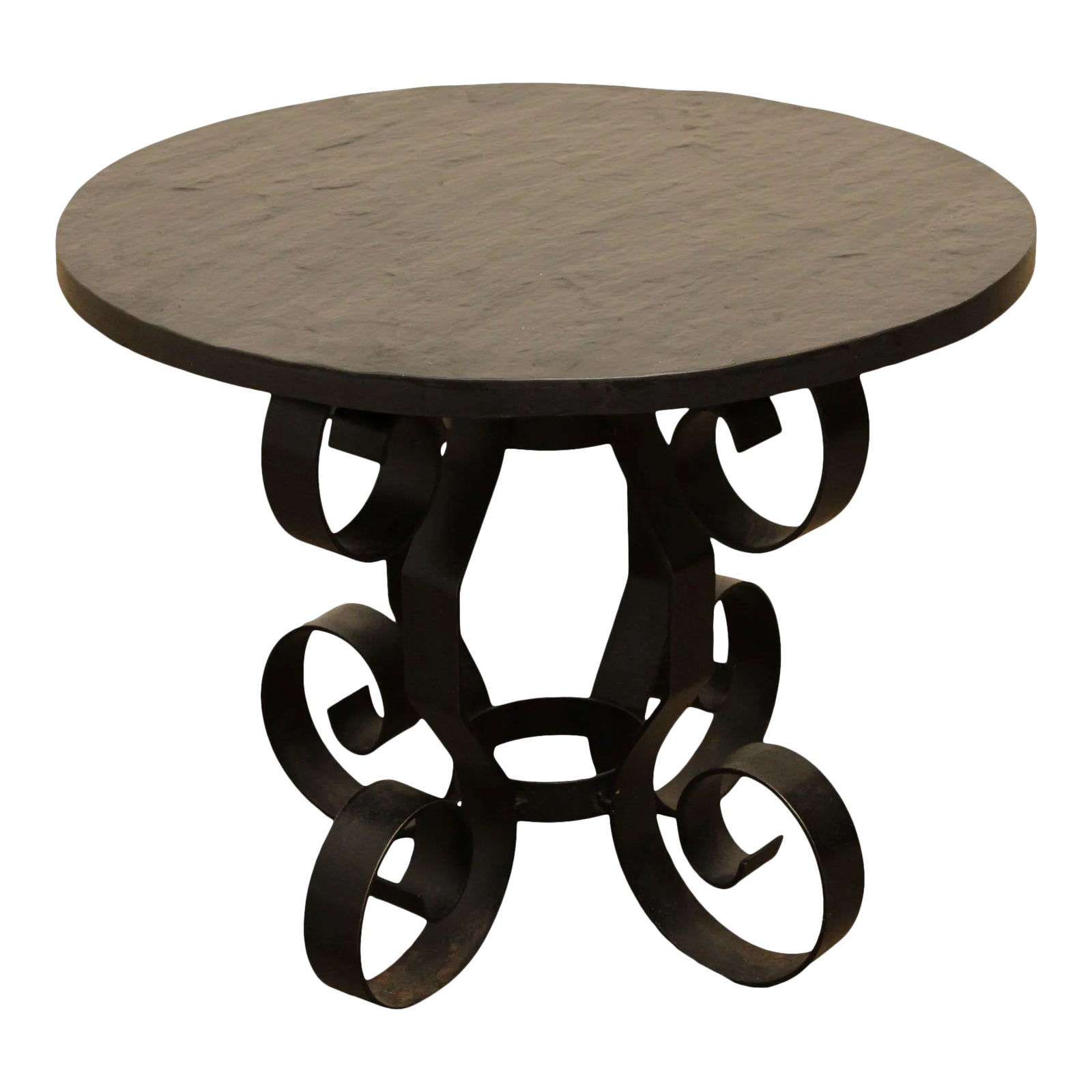 Mid Century Wrought Iron 20 inch Round Slate Top Side Table Chairish