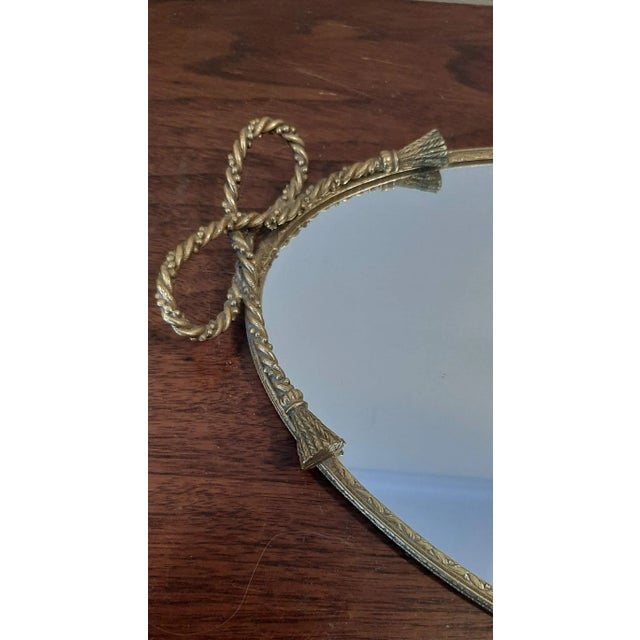 Vintage Ribbon Vanity Mirror Rope Bow Tassels For Sale - Image 4 of 8
