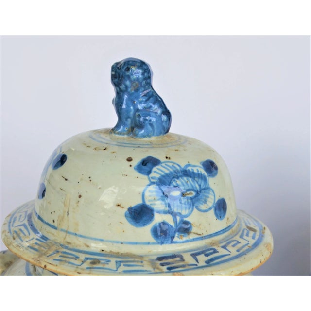 Blue Vintage Chinoiserie White & Blue Children & Qulin Ginger Jar - a Pair For Sale - Image 8 of 9
