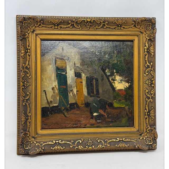 Farmhouse Pieter Adrianus "Piet" Schipperus Original Oil on Wood Farmhouse 1924 For Sale - Image 3 of 13
