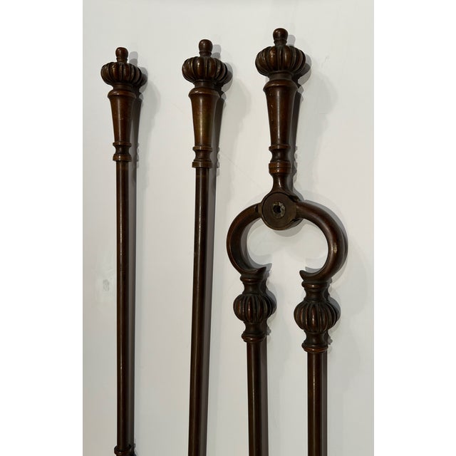 English Rare 19th Century Cast Bronze Fireplace Tools Set of 3 Pieces For Sale - Image 3 of 17