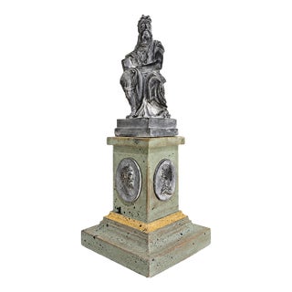 Italian Grand Tour Style Statue of Moses Figure After Michelangelo on the Classical Pedestal With Intaglios For Sale