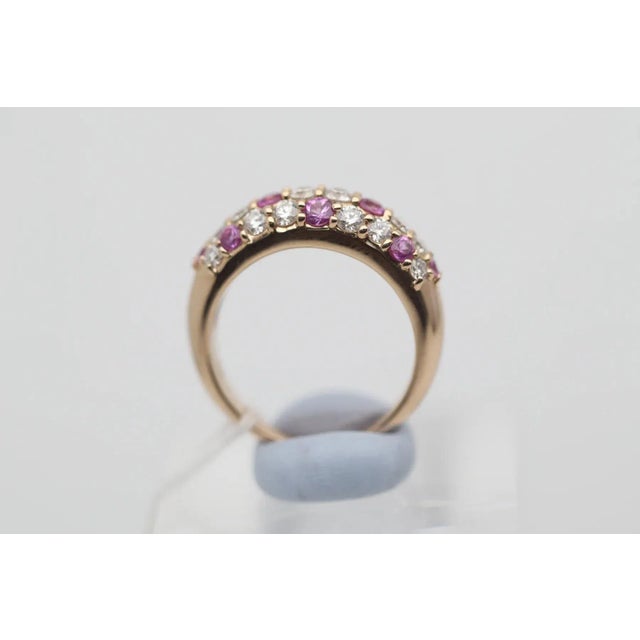 Pink Sapphire Diamond Gold Band Ring, Size 6 For Sale - Image 4 of 4