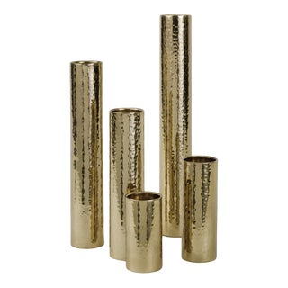 Regina Andrew Hammered Bud Vase Set - Polished Brass For Sale
