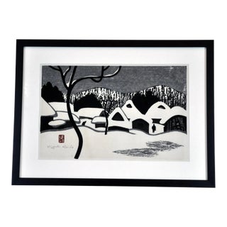 1950s Kiyoshi Saito Woodblock Print Aizu in Winter, Framed For Sale