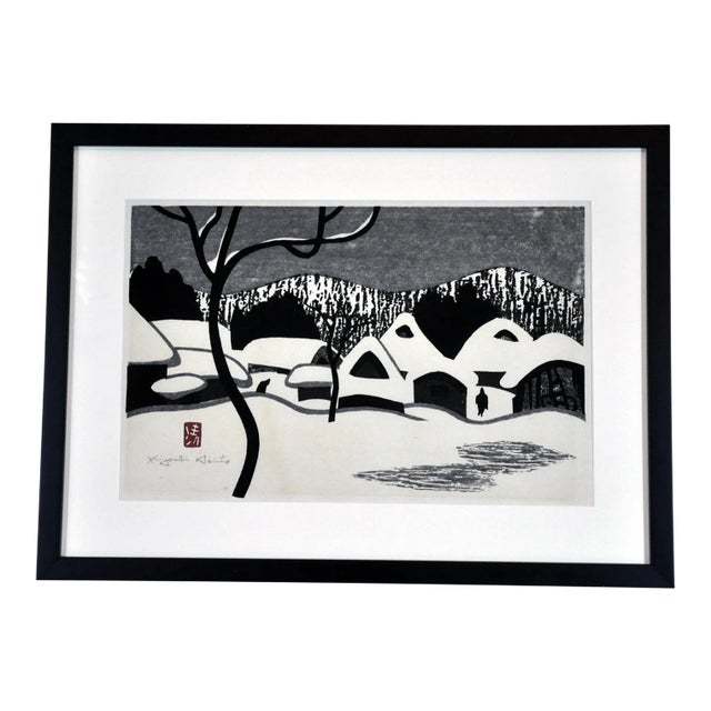 1950s Kiyoshi Saito Woodblock Print Aizu in Winter, Framed For Sale