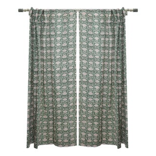 Handmade Ulta Kamal Block Print Coloured Linen Curtain for Living Room or Bedroom Decor Size 54"Wx72"L For Sale