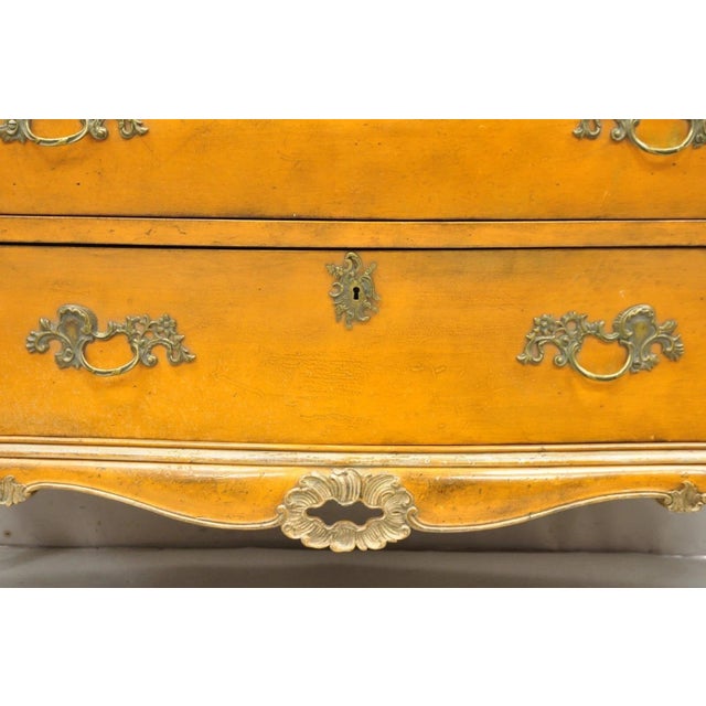 Antique Italian Rococo Louis XV Orange Painted Bombe Commode Chest of Drawers For Sale - Image 4 of 16