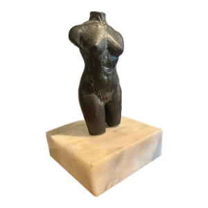 Mid Century Female Bronze Torso Sculpture on a Marble Base, 10” High