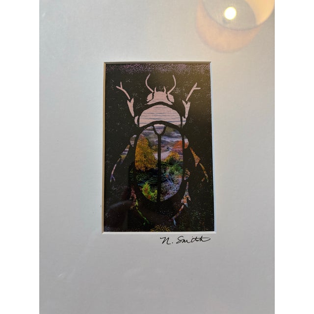 A vivid and imaginative composition, this original beetle linocut print incorporates layered imagery within the insect’s...