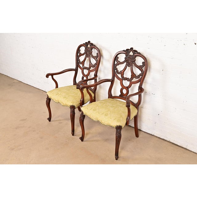 French Provincial Romweber Antique French Provincial Louis XV Carved Walnut Armchairs, Pair For Sale - Image 3 of 12