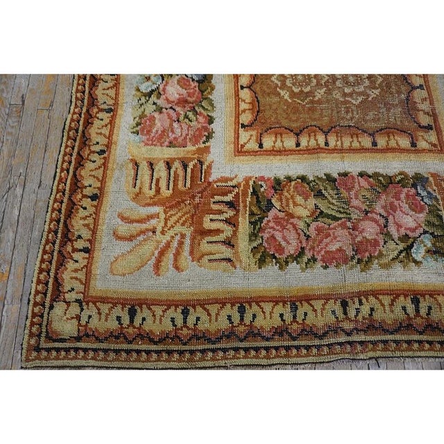 1750s Camel Classic Floral European Georgian English Axminster Carpet Wool Rug For Sale - Image 4 of 10