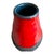 Vintage West German pottery vase featuring a vibrant high-gloss red glaze contrasted with a heavily textured matte black...