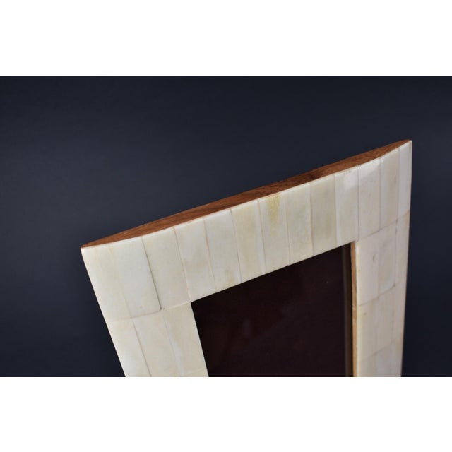 Vintage Bone and Teak Wood Picture Frame Mosaic | Retro Antique Brocante Bohemian Coastal | Cabin Western Gallery Wall Photo French Inlay For Sale - Image 6 of 7