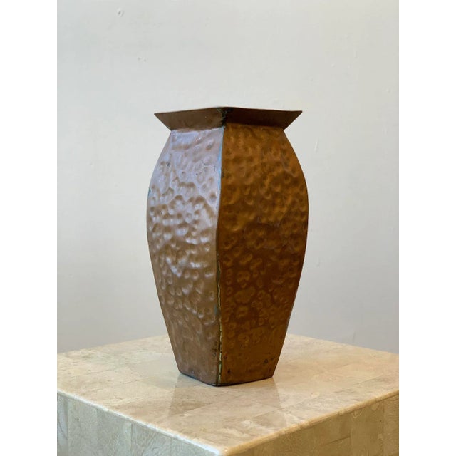 Vintage Handmade Hammered Copper Angular Vase, Circa 1940s For Sale - Image 11 of 11
