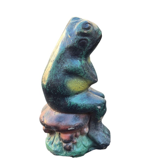 Anthropomorphic Adoring Frog Mushroom Cement Sculpture Yard Art Loving Statue For Sale - Image 10 of 18