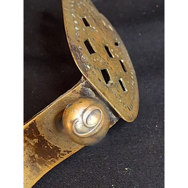 18th C Rare Museum Grade Antique Brass Double Crusie Phoebe Lamp Huge 8.5" Pierced Backplate Marked For Sale - Image 11 of 16