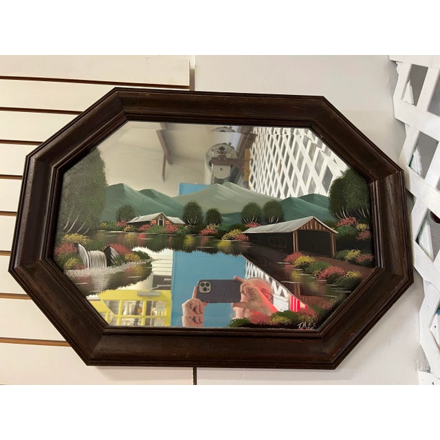 Wood Mid Century Painted Scene Wall Mirror For Sale - Image 7 of 7