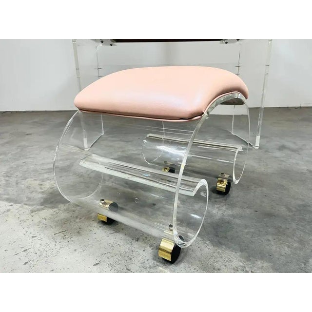 Transparent Lucite Vanity, Mirror & Scroll Ottoman Bench by Hill Manufacturing 1970s For Sale - Image 8 of 14