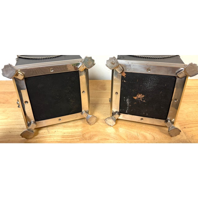 Pair Russian-Style Neoclassical Silverplated Bronze & Leather Paw Feet Cachepots For Sale - Image 11 of 12