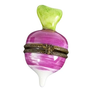 Limoges France Porcelain Radish Trinket Box | Hand Painted by Ag for j.d. Studio For Sale