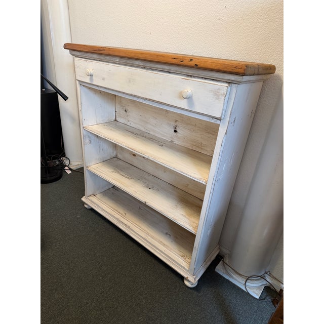 Shabby Chic Shabby Chic White + Tan Bookshelf, Vintage For Sale - Image 3 of 12