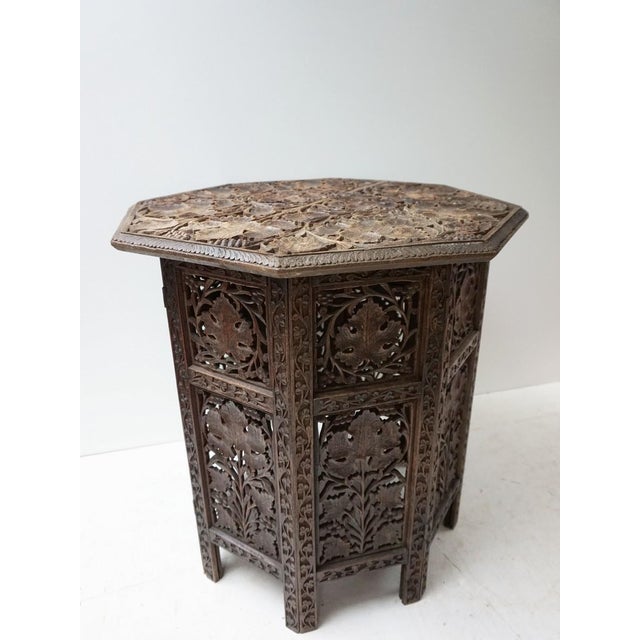 Bohemian Eastern Anglo-Indian Hand Carved Wooden Octagonal Side Table, 1900s For Sale - Image 18 of 18