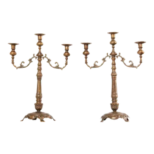Late 20th Century Victorian Style Bronze Three-Light Candelabra - A Pair