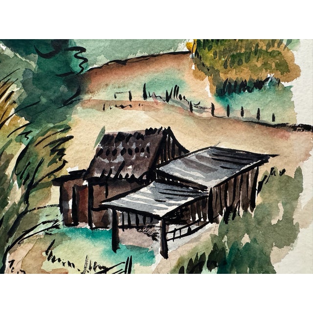 Rustic Henry Emil Salloch Original Watercolor on Paper Rural Homestead, 1950. For Sale - Image 3 of 7