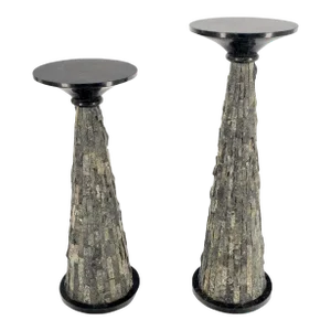 Polished & Rough Stone Tiles Cone Shape Non Matching Pedestals - A Pair