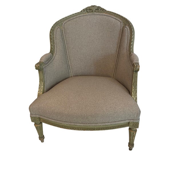 Early 20th Century Louis XVI Painted Fireside Chairs in Grey Upholstery with Flower Detail - A Pair For Sale - Image 13 of 18