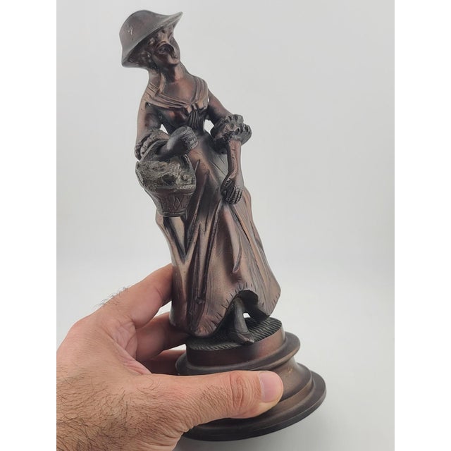 Bronze Antique French Bronze Peasant Girl Figurine c.1900 Art Nouveau 8” Statue For Sale - Image 8 of 15