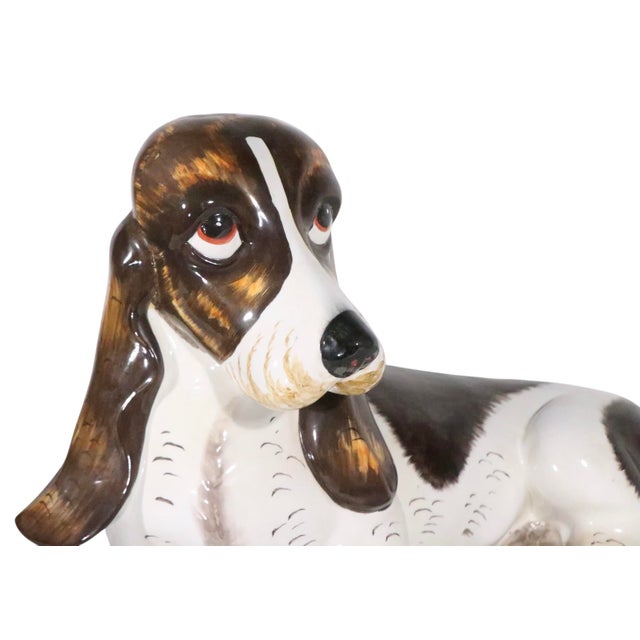 1970s Glazed Majolica Basset Hound Made in Italy C. 1970/80's For Sale - Image 5 of 11