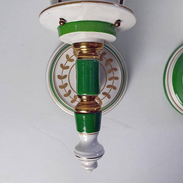 Mid-Century Wall Sconces in Porcelain and Brass, France, 1970s, Set of 2 For Sale - Image 4 of 12