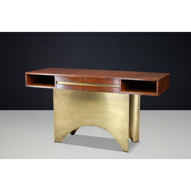 Italian Walnut Console with Brass Base, 1950s For Sale - Image 6 of 18
